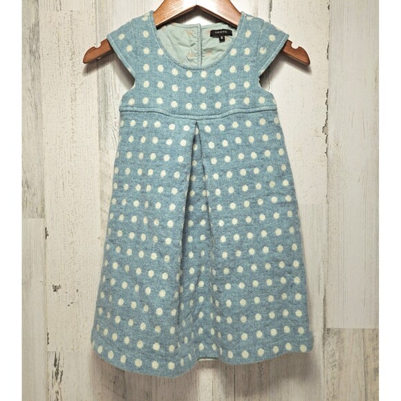 Tocca Girls Wool Party Dress Size 6 Blue w/ White Polka Dot Cotton Lined NWOT - Picture 1 of 12